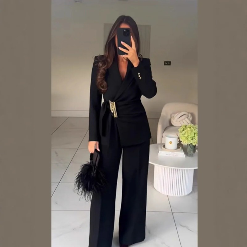 Winter Clothing For Sale - Women's Suit Pants Two-Piece Set Buckle