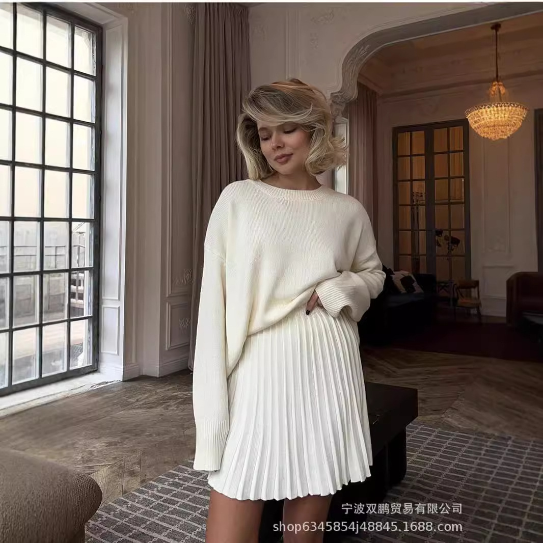 Winter Clothing Kit - Autumn Solid Color O-neck Sweater Dress